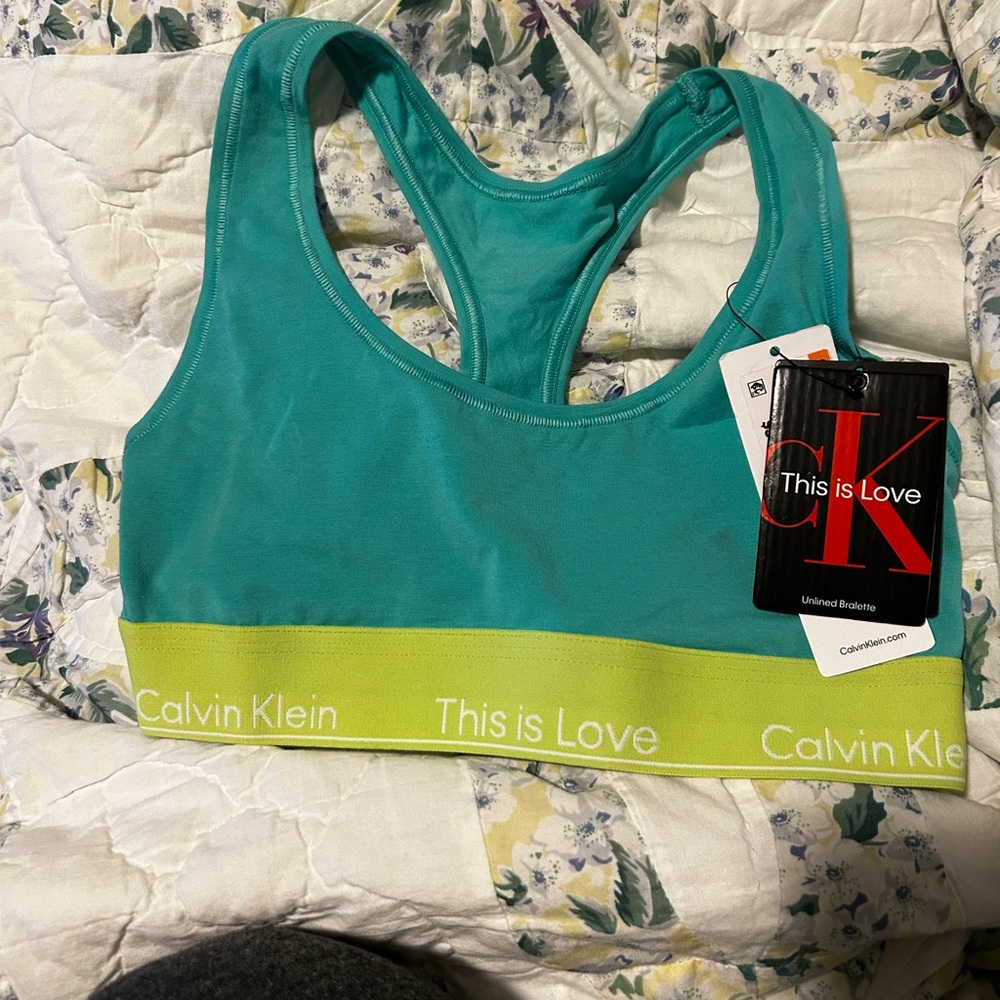 Calvin Klein Turquoise and Lime Sports Bra